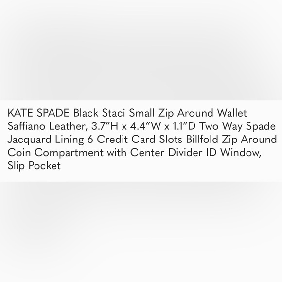 KATE SPADE Black Staci Small Zip Around Wallet Saffiano Leather. NWOT - Picture 6 of 6